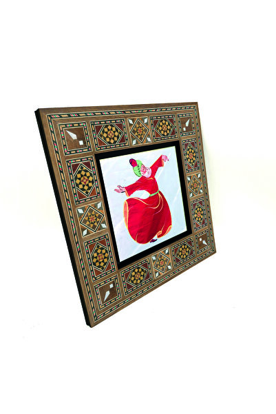 Sadrazam Ilustrație roșie a Sufiului Mevlana în tenure cu imprimeu Pictură din lemn MDF Levant 20cm x 20cm |   KRT-79