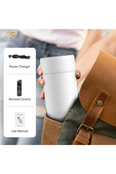 Aoc Mini Projector: WiFi/Bluetooth 4K Portable - 8000 Lumens, Auto Keystone, 180° Rotation for Home