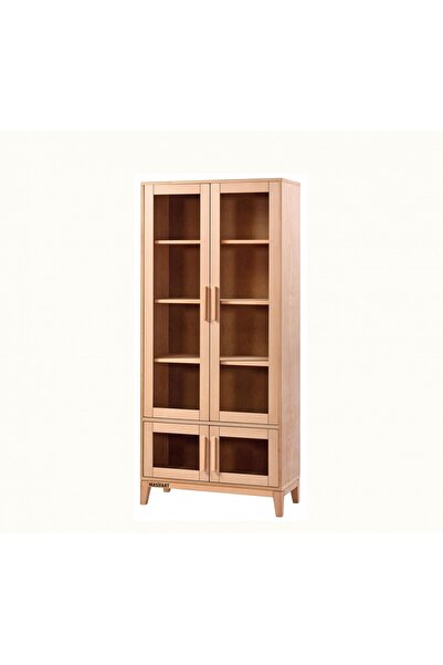 Masifart Hylan Konik Kapaklı Camlı Kitaplık Cilasız Ham