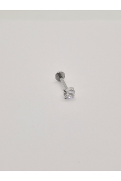 Set Paslanmaz Çelik (4 mm Zirkon Taşlı) Dudak Labret Tragus Helix Piercing Kü...