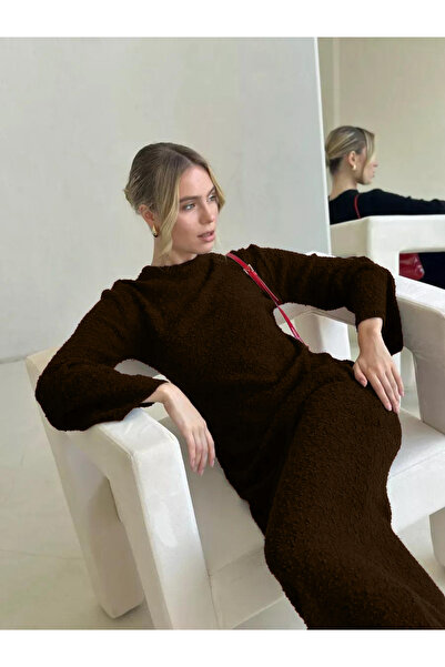 MAXXANA Το ισπανικό πλεκτό φόρεμα με λαιμόκοψη με υφή είναι κατάλληλο για μεγέθη M-L-XL