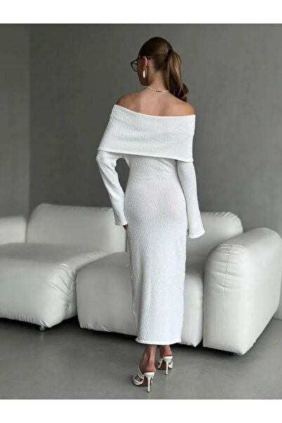 MAXXANA Spanish Sleeve Madonna Collar Textured Knitwear Dress Is Suitable for M-L-Xl