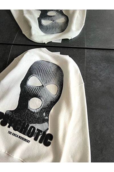 Exbob Velmora Premium Winter Crew Neck Printed Sweatshirt - White