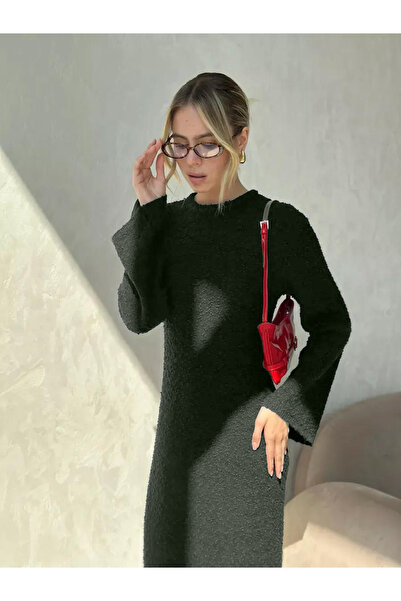 MAXXANA Spanish Sleeve Crew Neck Textured Knitwear Dress Is Suitable for M-L-Xl