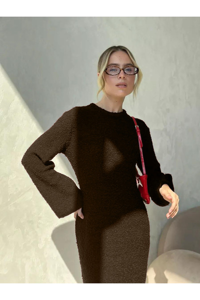 MAXXANA Το ισπανικό πλεκτό φόρεμα με λαιμόκοψη με υφή είναι κατάλληλο για μεγέθη M-L-XL