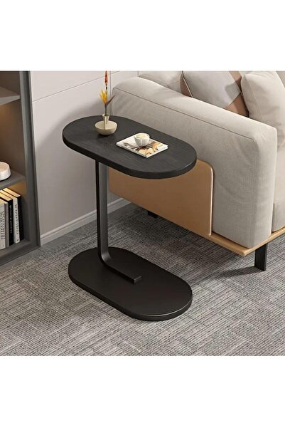 Aralifes Modern C-Shaped End Table - Space-Saving Small Coffee Table for Living Room Sturdy Iron Frame Black