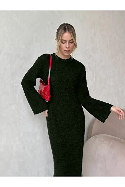 MAXXANA Spanish Sleeve Crew Neck Textured Knitwear Dress Is Suitable for M-L-Xl