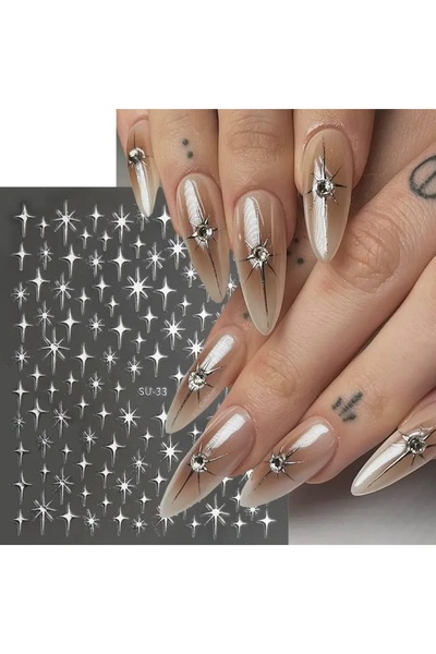 AEÇTASARIM Gümüş Yıldız Tırnak Süsleme Stickerı, Nail Art Süslemeleri