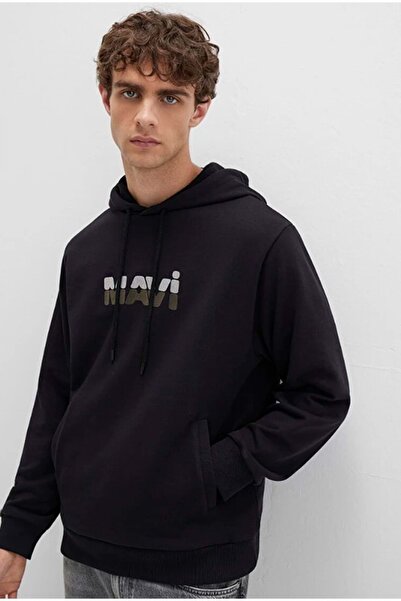 Mavi 0S10395 Λογότυπο με τύπωμα με κουκούλα Ανδρικό φούτερ ΜΑΥΡΟ