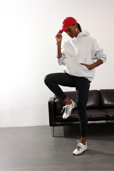 5in1Canpolat Gray Fleece-Lined Oversized Sweatshirt 10801