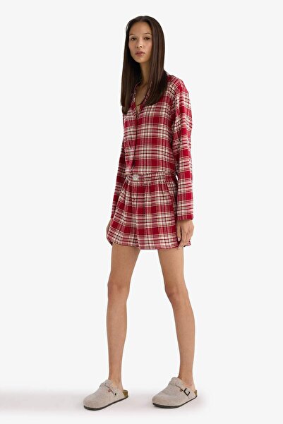 DeFacto Regular Fit Flannel Checkered Shorts Pajama Bottoms-Fall in Love F3675Ax25Wn