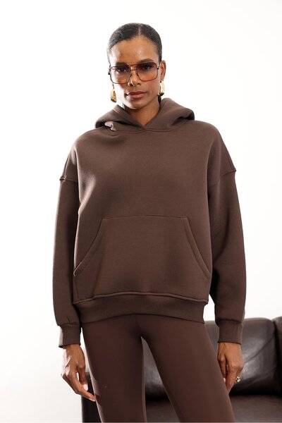 5in1Canpolat Brown Fleece-Lined Oversized Sweatshirt 10801