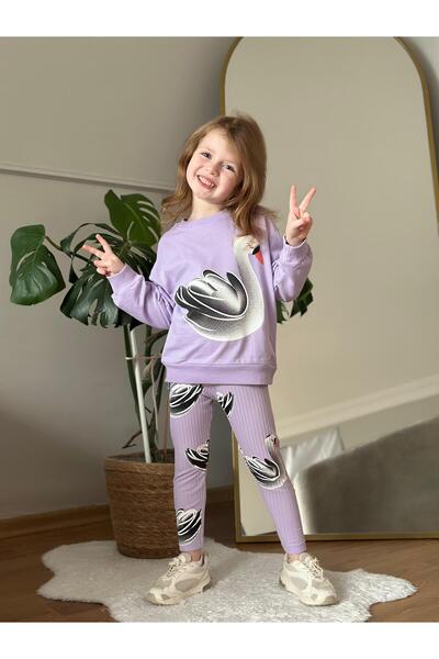 CoolCix Girls' Seasonal Cotton Fabric Printed Tights and Sweatshirt 2-Piece Set