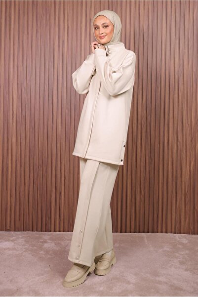 TRENDTESETTÜR Women's Beige Pants and Scuba Knitted Suit t 7235