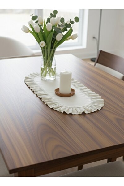 bright moon Linen Rug with Ruffle Detail 30X45 cm