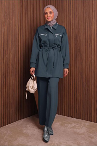 TRENDTESETTÜR Women's Gray (Anthracite) Pants and Scuba Knitted Suit t 9235