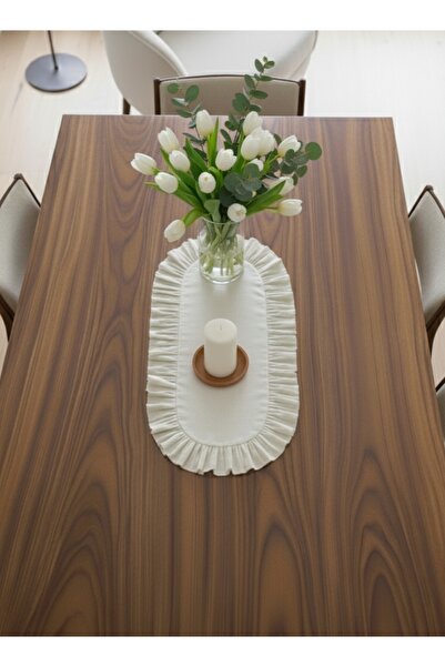 bright moon Linen Rug with Ruffle Detail 30X45 cm