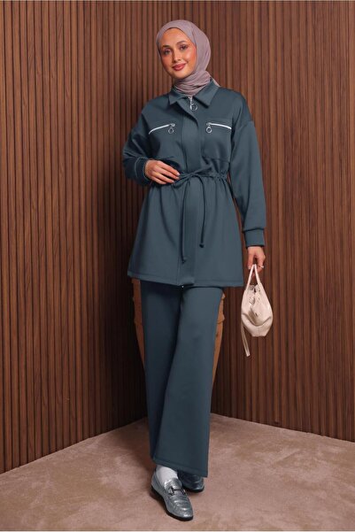 TRENDTESETTÜR Women's Gray (Anthracite) Pants and Scuba Knitted Suit t 9235