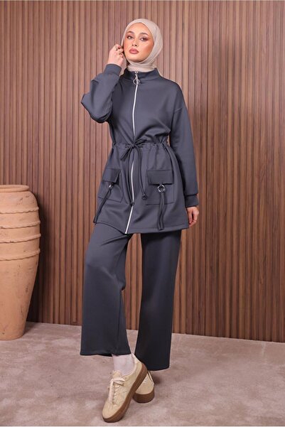 TRENDTESETTÜR Women's Gray (Anthracite) Pants Suit with Drawstring Waist t 0335