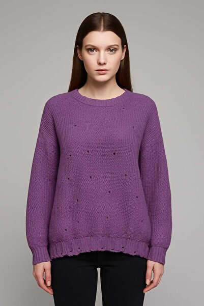 ANATOLIATEKSTILE Women's Oversize Sweater – Thick Knit, Lightly Distressed He...