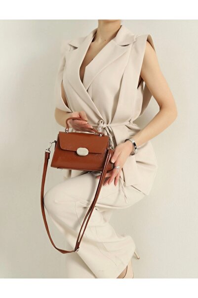 Eylül Tan Crinkled Textured Magnetic Women's Handbag and Shoulder Bag