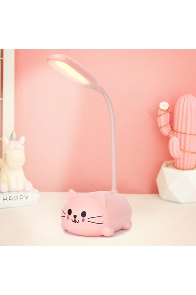 Generic Cute Cat LED Desk Lamp Pink USB Rechargeable 360 Gooseneck Eye Care Foldable Table Light