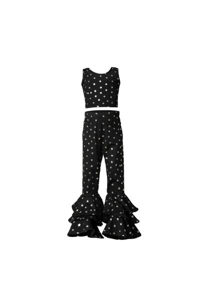 mon icone star printed crop top and pants set
