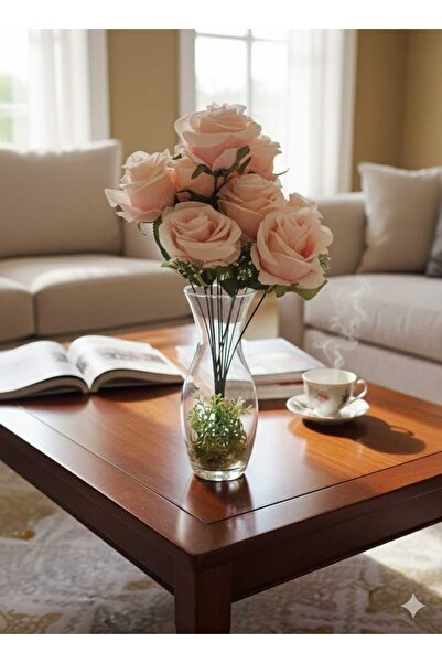 YASİMA 1 adet açık Pembe zerafet gülü 50 cm 10 kafalı ev vazo dekor YILBAŞI ö...