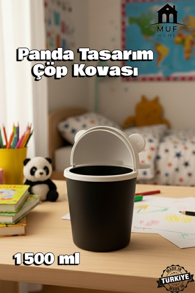 MUF HOME Cute Panda Desktop Mini Trash Can Panda-Looking Desktop Garbage Bin - 1500 ml