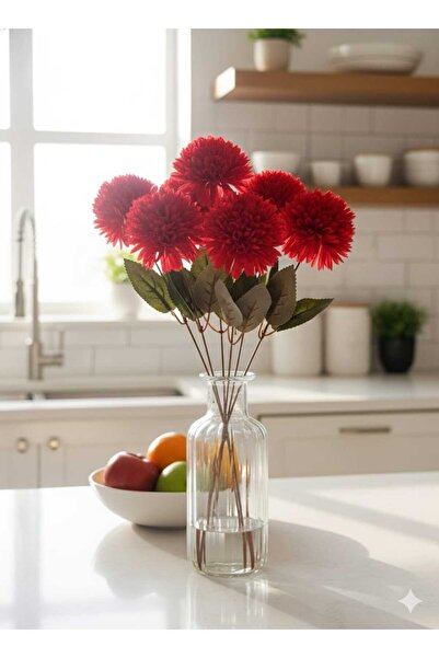 YASİMA 1 adet kırmızı krizantem 40 cm 7 dallı ev vazo dekor süsü YILBAŞI özel gün