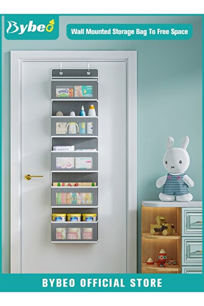 BYBEO منظم تخزين فوق الباب مع نافذة شبكية، منظم معلق على الحائط قابل للطي