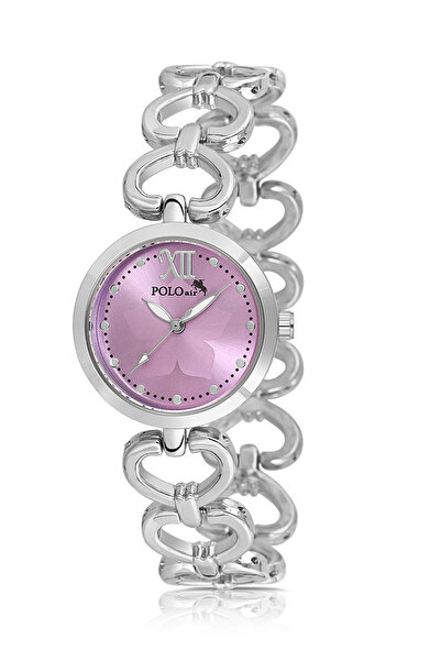 Polo Air Heart Detailed Chain Cord Women Wrist Watch Silver Lilac Color Pl-15...