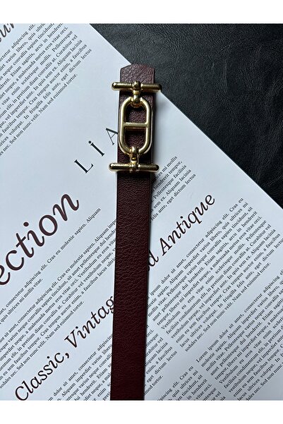 LİA KEMER Pearl Classic Long Patterned Women's Gold Buckle Belt Coat Belt Dress Belt Trouser Belt