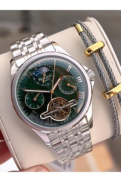Ferrucci Automatic and Self-Winding Sun and Moon Phase Dial Steel Band Men's Wristwatch Bfc.03606.2