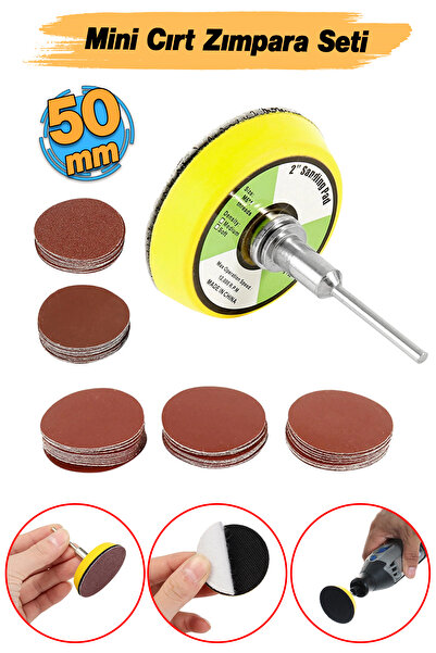 Badem10 Pimli Mini 53'lü Cırt Zımpara Seti 50 mm Taban Matkap Uyumlu 80 120 320 600 800 Kum Karışık Grit