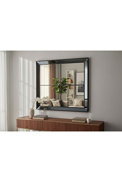 Amisos Dekor 92x92 cm Martı Model Bölmeli Kare Dekoratif Ayna – MDF Füme Lake...