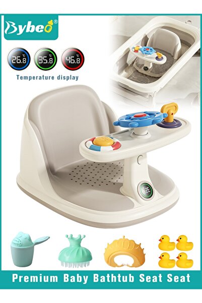 BYBEO Baby Bath Seat, Baby Bathtub Seat with Water Thermometer, Infants Bathtub Chair with toys tray/ Stro