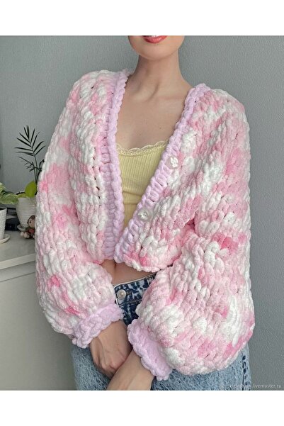 Alize Pinterest El Örgü Papatya Detaylı Puffy Kadın Çiçekli Hırka Ceket chunky hırka