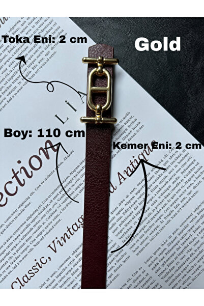 LİA KEMER Pearl Classic Long Patterned Women's Gold Buckle Belt Coat Belt Dress Belt Trouser Belt