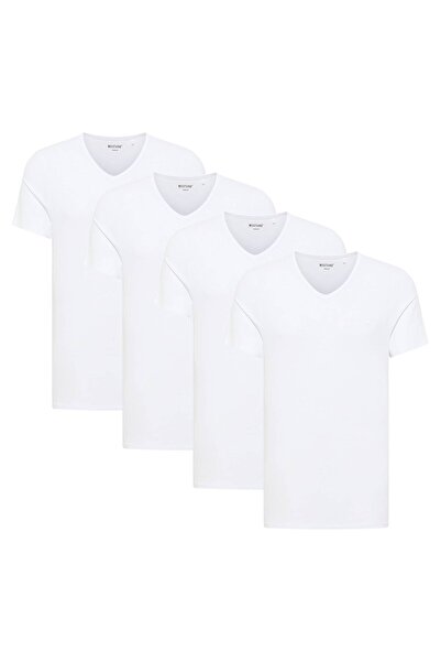 Mustang Herren T-Shirts, 4er Pack - Amado, Bio-Baumwolle, Single Jersey, V-Ausschnitt