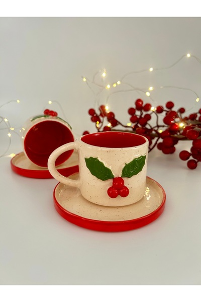 Löv Ceramic Yılbaşı Kokinalı Türk Kahvesi Fincanı Yeniyıl Kupası