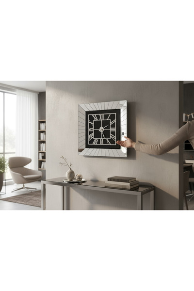 COOLOVS 70 cm Kare Havuz Model Gümüş Aynalı Gümüş Pleksi Dekoratif Duvar Saat...