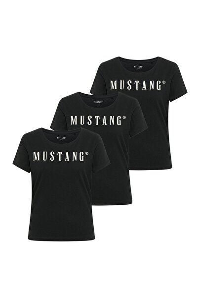 Mustang Damen T-Shirt 3er Pack - Alma, Baumwolle, Rundhals, Logo