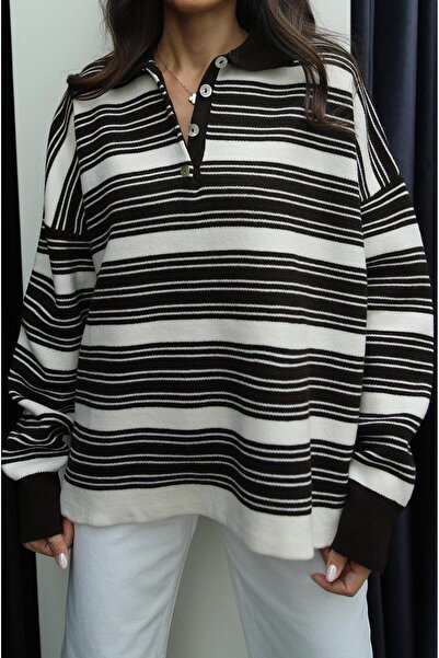 Havoş Καφέ πουλόβερ με ριγέ γιακά πόλο Greg