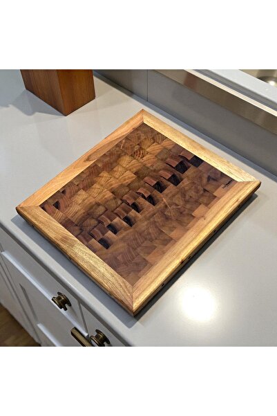 F&S WoodArt Large Size 47 X 41 X 3 cm Endgrain Walnut Wood Chef's Board - Cutting Presentation Chopping Kitchen Board