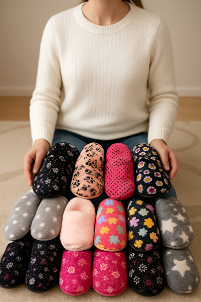 AGACE 4 PAIRS OF WOMEN'S HOUSE SLIPPERS GUEST SHELTER DOWERY WINTER CLOSED FRONT HOUSE SLIPPERS MIXED 4 PAIRS