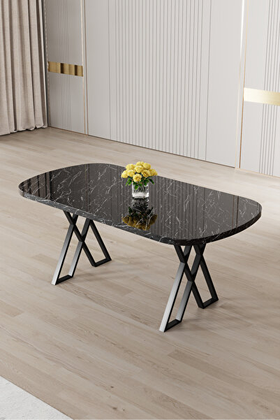 Canisa Axton Serisi Mdf Sabit 90x168 Siyah Mermer Desen Mutfak Masası