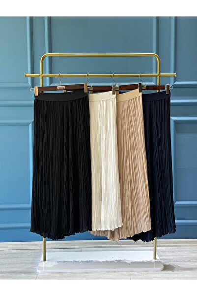 Sentez Şifon Kırıştırma Etek 5432 Siyah