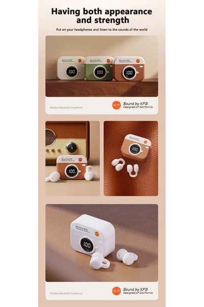 Generic Retro Wireless Bluetooth Earphones with Battery Display Long Endurance Clip on Ear Noise Reduction