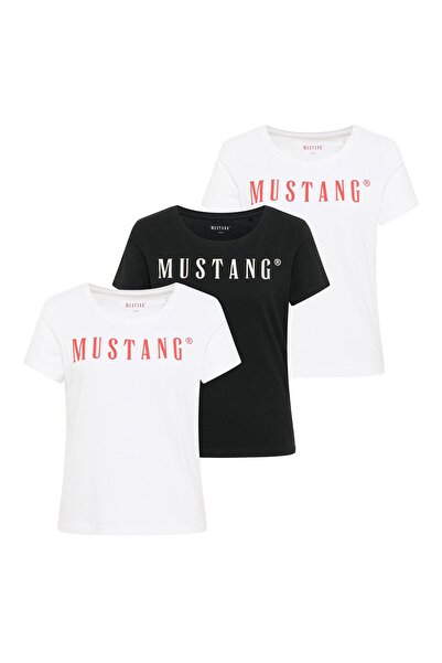 Mustang Damen T-Shirt 3er Pack - Alma, Baumwolle, Rundhals, Logo